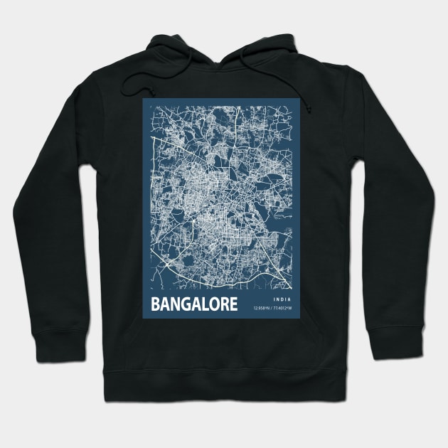 Bangalore Blueprint Street Map, Bangalore Colour Map Prints Hoodie by tienstencil